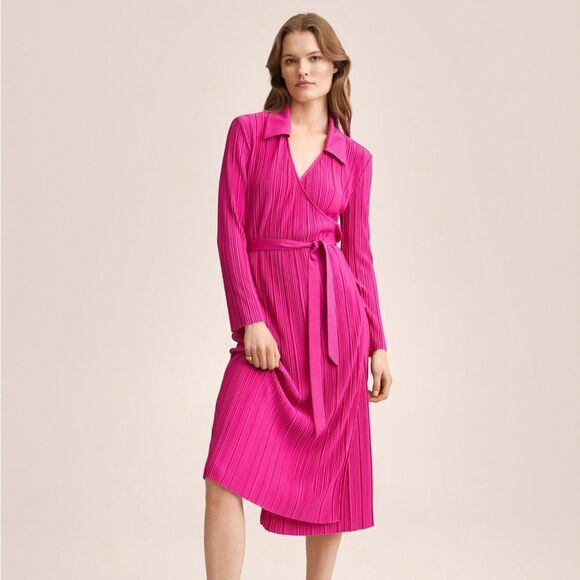 Mango NWT Pink Pleated Wrap Dress Small - Picture 1 of 8